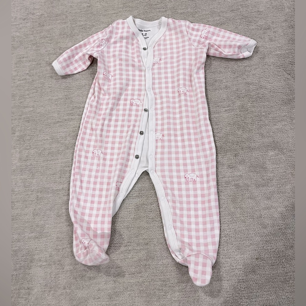 Roller Rabbit Infant Hathi Pink Gingham Footie Pajamas 3-6 Months